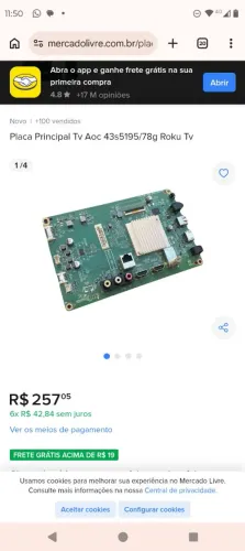 Placa principal tv AOC Roku smart 43 placa fonte