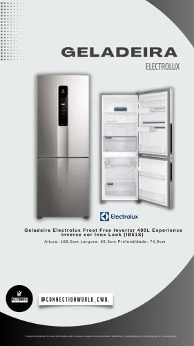 Geladeira Electrolux Frost Free Inverter 490L Inverse cor Inox Look (IB51S) 127V