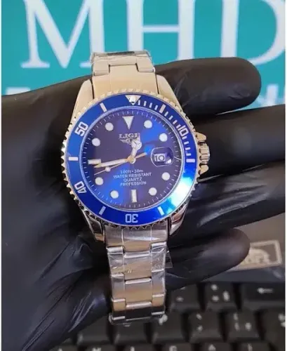 Relógio Lige Submariner Masculino Design Clássico em Aço Azul