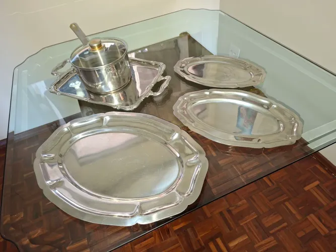 Baixela Inox (3 Peças) + Bandeja Inox + Panela Inox