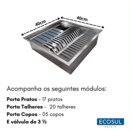 Calha Gourmet Escorredor Com Tampa Tamanho 40x40 Sobreposto Cinza