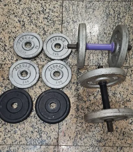 Kit de Pesos e Halteres de ferro fundido (34 kg + barras)
