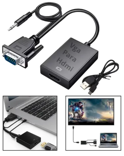 Conversor Cabo Vga Para Monitores e TV Hdmi Saída 1080p Áudio P2 Hd Tv Av Vídeo