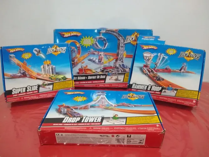Raro Lote Hot Wheels Trick Tracks - 4 Caixas Completas Na Caixa Original C/ Manual