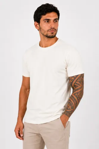 Camiseta Algodão Penteado Gola Canelada Off White