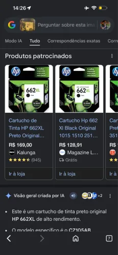 Cartucho de tinta impressora HP 662 XL ( preto )