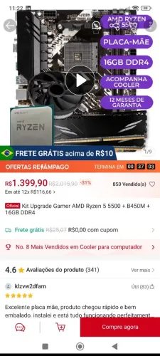 Kit Ryzen 5 completo. Troco em placa video