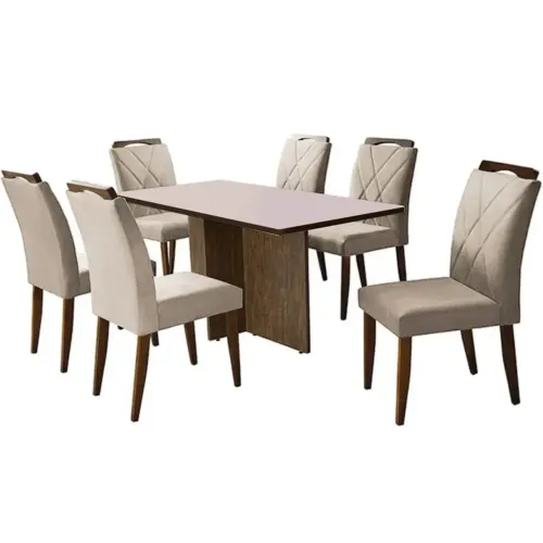 Mesa de Jantar Los Angeles 160x80cm em Linho com 6 Cadeiras / pronta entrega