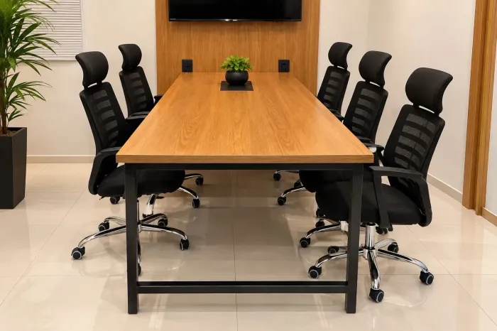 Vendo mesa de MDF com Metalon por R$2.500,00 com 5 cadeiras