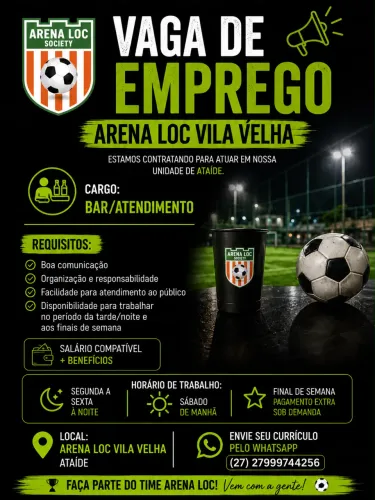 Auxiliar de Operações ? Arena de Futebol Society | Vila Velha