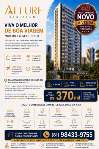 Flats modernos de 24m², numa excelente localização em Boa Viagem -PE.  