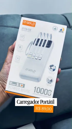 Power Bank 10.000mAh Alpha Gold Pro com Cabos Integrados - Novo