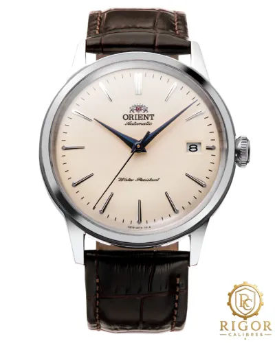Relogio Orient Bambino V7 RA-AC0M04Y30B Mostrador Champanhe Caixa 38mm Pulseira Couro