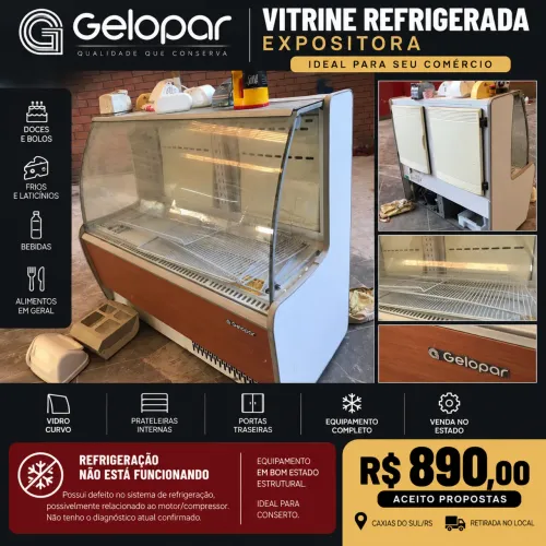 Vitrine Refrigerada Gelopar - Vidro Curvo - Para Conserto