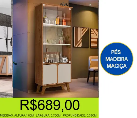 cristaleira - com pés de madeira maciça - compre e retire hoje mesmo 