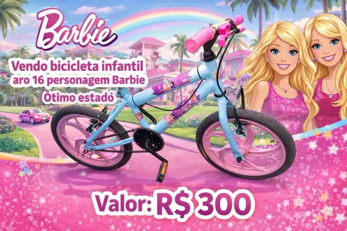 Vendo bicicleta infantil aro 16 personagem Barbie ótimo estado