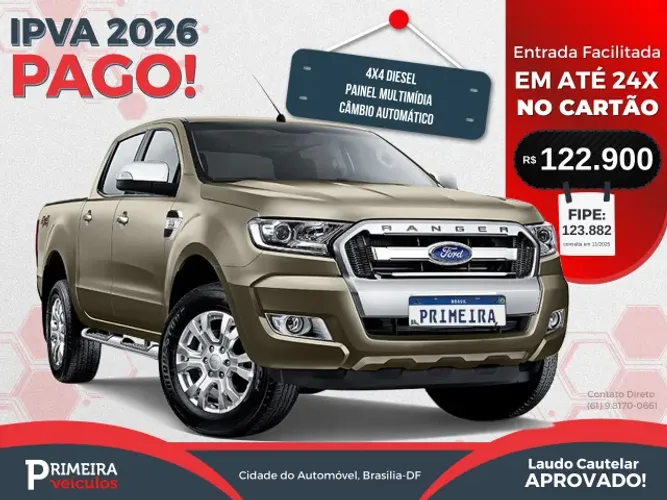 Ford Ranger XLS 4x4 2018/19 com Câmbio Automático 6 Marchas, Capota Marítima e Multimídia