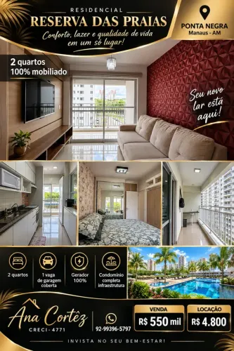Reserva das Praias, 2 qtos, Mobiliado na Ponta Negra
