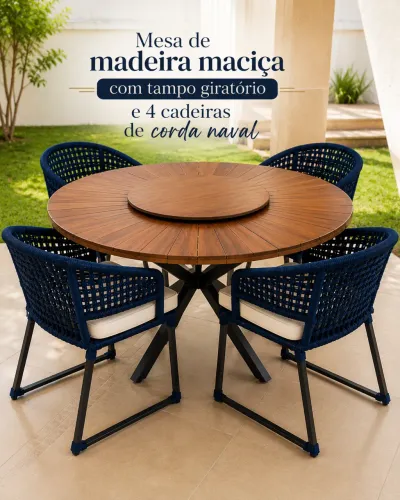 Mesa de madeira Maciça com tampo giratório