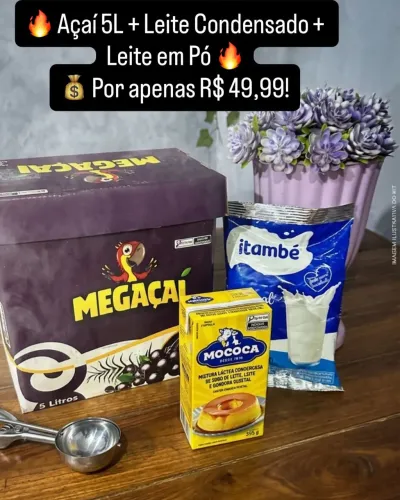 Kit de açaí 5 litros , leite condensado e leite em pó 
