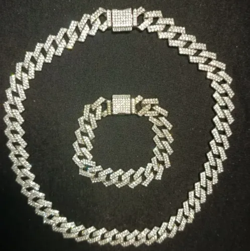Cuban Miami Flat Cravejado Corrente + Pulseira Ice Trap Luxo
