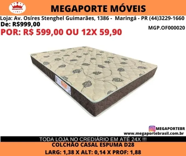 COLCHÃO DE CASAL ESPUMA D28
