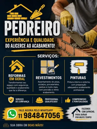 ? Pedreiro Profissional - Reformas com Qualidade e Confiança!