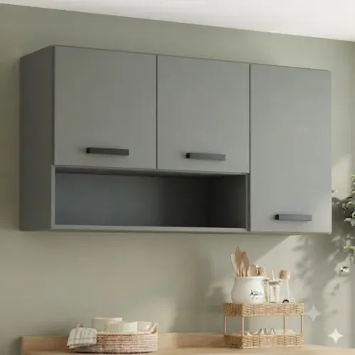 Armário Aéreo com 3 Portas Na Cor Fendi