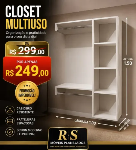 Closet Suspenso 100% MDF Instalação Grátis