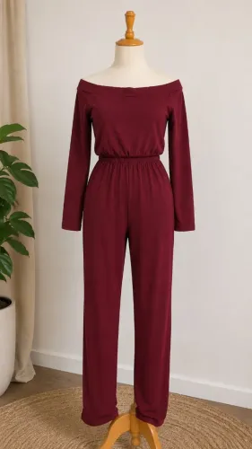 Macacão Feminino Marsala Ombro a Ombro - Novo