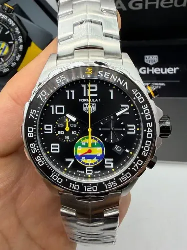 Relógio Estilo TAG F1 Chronograph x Senna Special Edition em Aço Inoxidável 904L