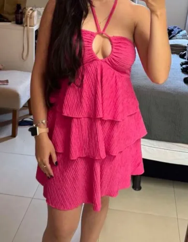 Vestido Rosa Pink em Camadas Texturizado 