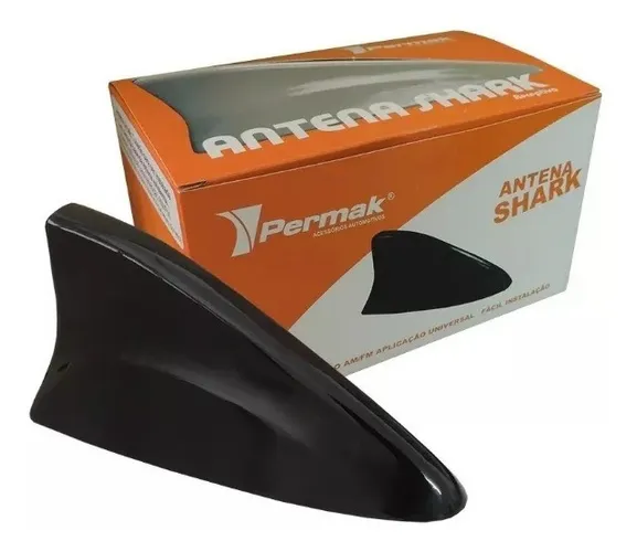 Antena Decorativa Tubarão Shark Preto Brilhante - Permak