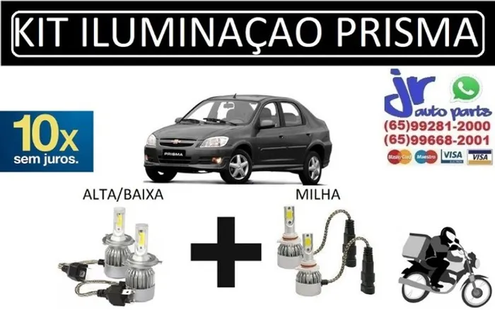 Kit Lampada Ultra LED (Alta/Baixa e Milha) Prisma 6000K 12V 24V