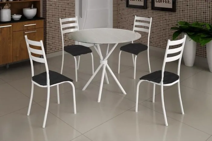 Mesa Maraba Tmp Vdr Redondo 75 Branco 4Cds Cinza - Frete Grátis - Receba Hoje