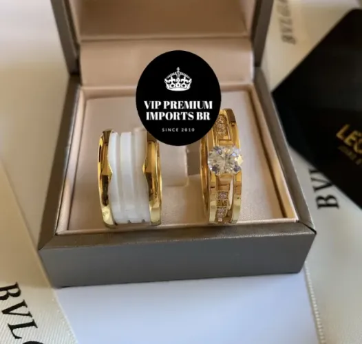 aneis alianças aliança bvlgari com solitario duplo banho em ouro 18 k