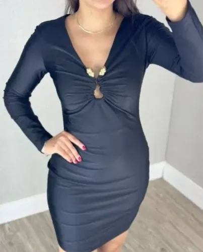 Vestido Lança Perfume Curto Manga Longa Cirre Busto Com Metal