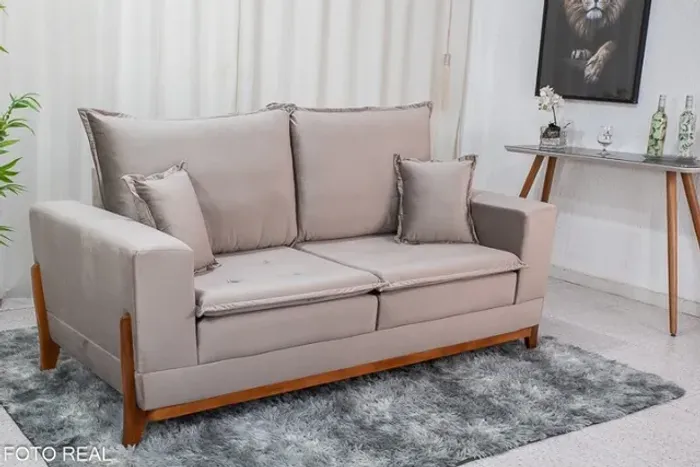 Sofá 3 lugares Havaí Luxo 2.00m Veludo Bege Até 12x - Frete Grátis