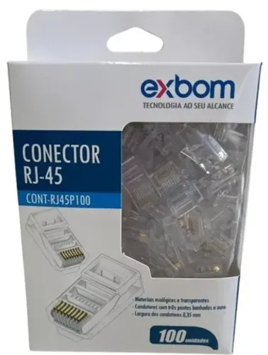 Kit 100 Conector Rj45 Cabo Rede Lan Plug Blindado Cat5e