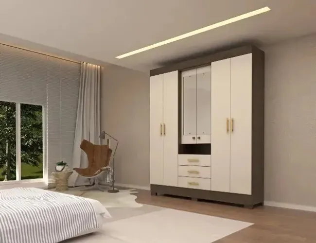 Guarda Roupas com Espelho Debora 6 portas - em MDF - estilo capelinha