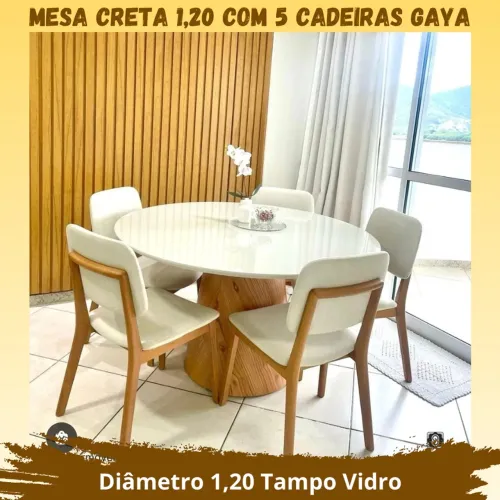 Mesa de Jantar 120x120 Diâmetro Com 5 Cadeiras Gaya