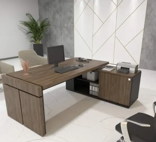 Mesa Executiva para Escritório em L com Caixa de Tomada Tamburato (SemiNova)