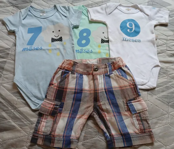 Kit Roupa Bebê Menino 7, 8 e 9 Meses 4 peças