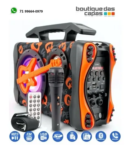 Caixa de Som com Microfone Recarregável D-D02 Grasep 40w - laranja