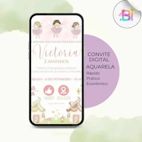 CONVITE DIGITAL INTERATIVO FADAS AQUARELA