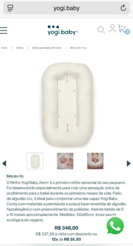 Ninho para bebê 0 a 12 meses Yogi zero+ cru + bolsa ecológica