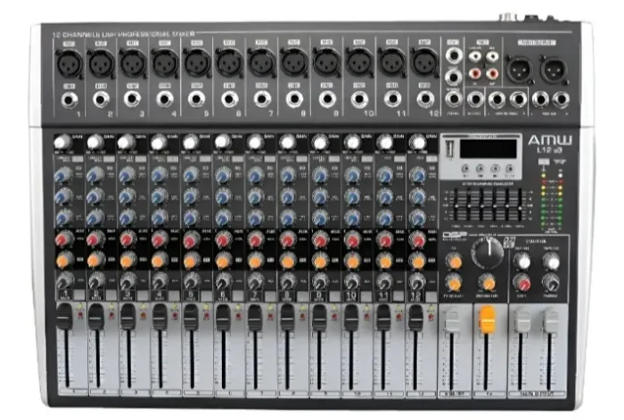 Mesa De Som Amw L12es 12 Canais Xlr Mp3 Reverb Efx Usb L12