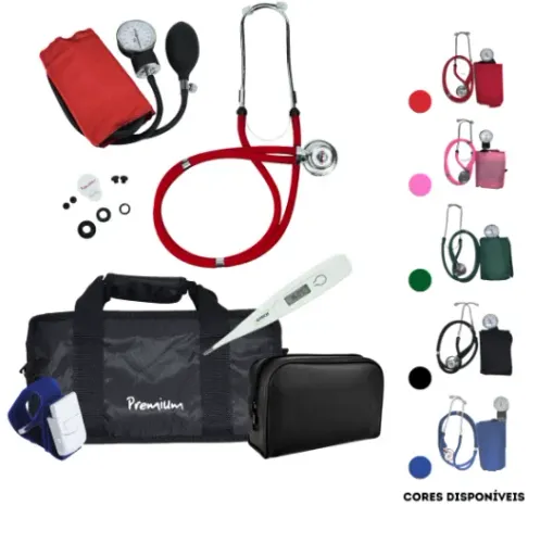 Kit acadêmicos para enfermagem com Esteto, Esfigno, Garote e Termômetro Digital