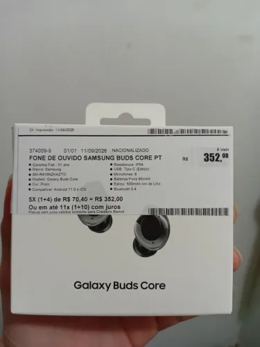 Fone de ouvido sem fio Samsung Galaxy Buds Core