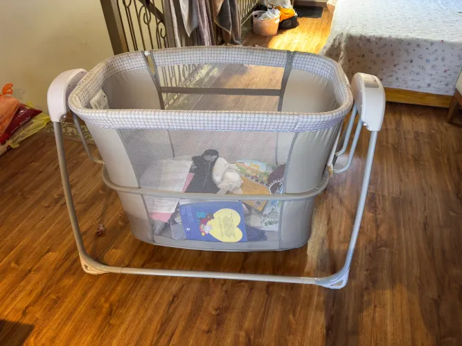 Berço Moises Automático Mastela Techno Bluetooth Cinza Xadrez